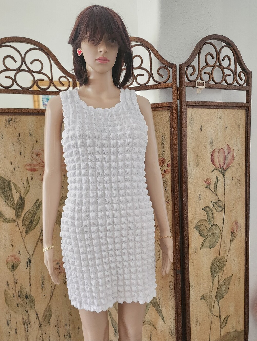 DAISY | White Textured Sleeveless Women's Dress